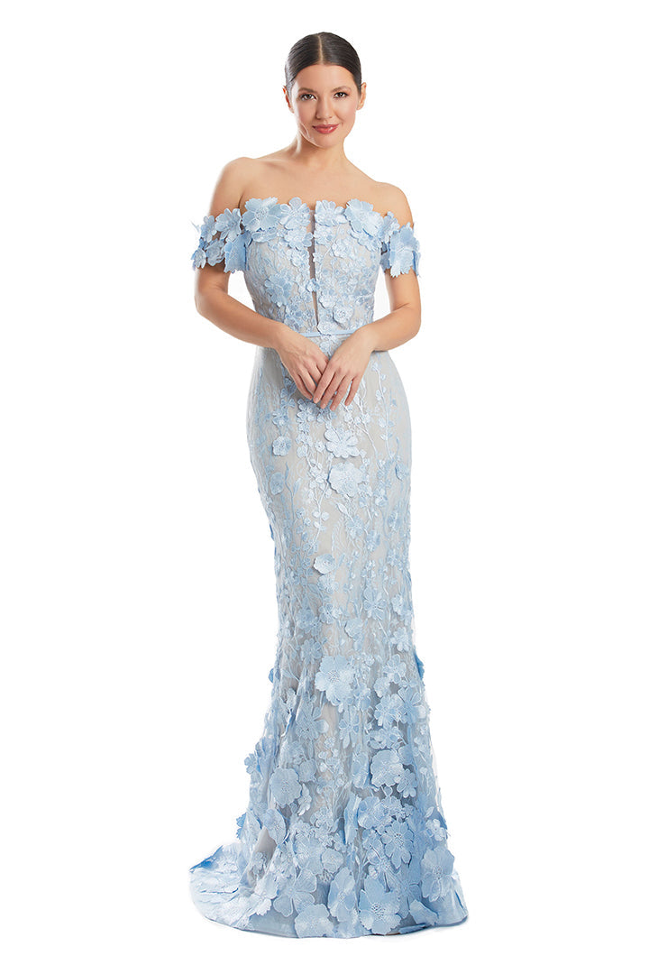 Prom Dresses Long Formal Lace Applique Mermaid Dress Light Blue