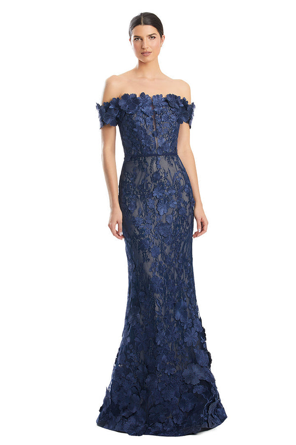 Prom Dresses Long Formal Lace Applique Mermaid Dress Navy