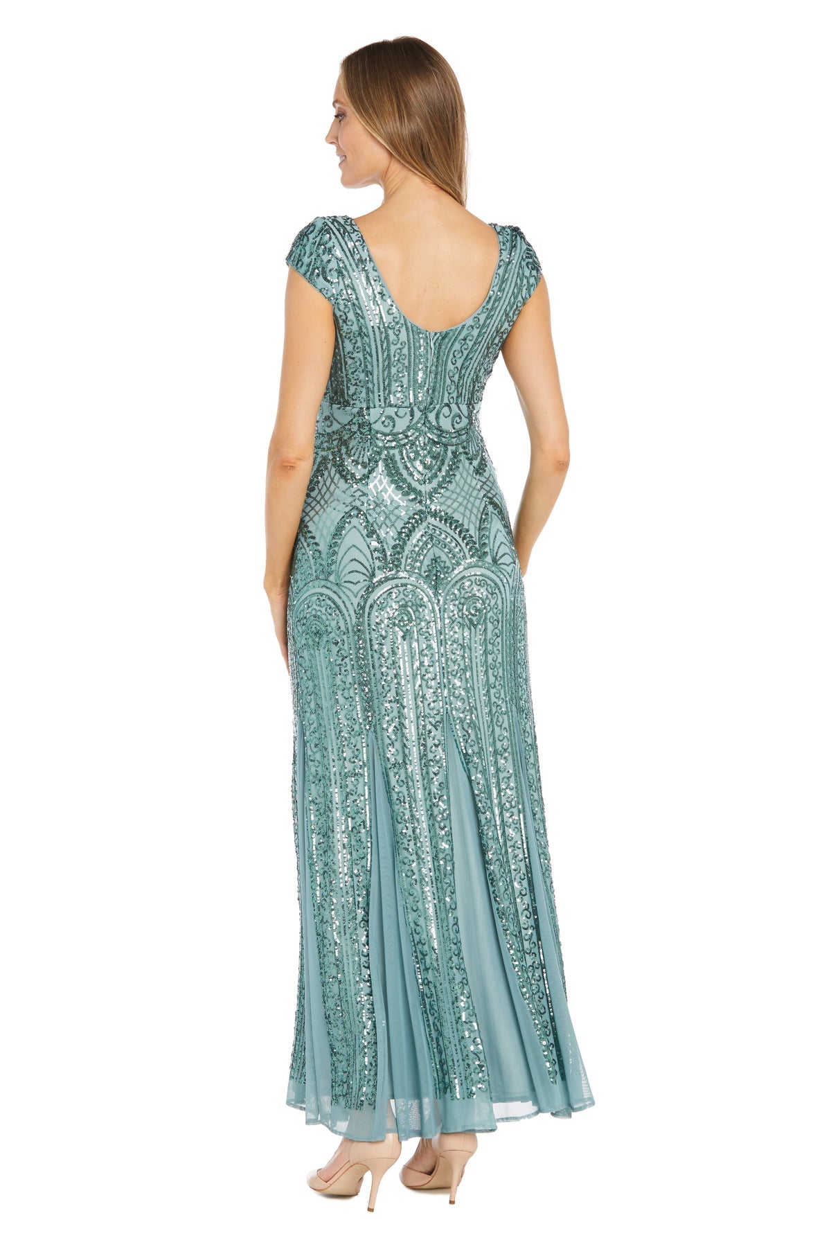 Seaform R&M Richards 1975 V-Neck Floor-Length Sequin Formal Dress Cap
