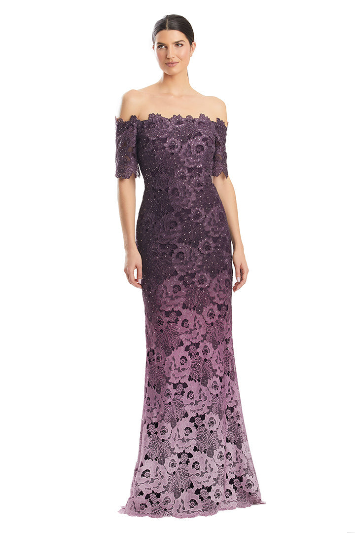 Formal Dresses Beaded Long Formal Ombre Lace Evening Dress Aubergine Ombre