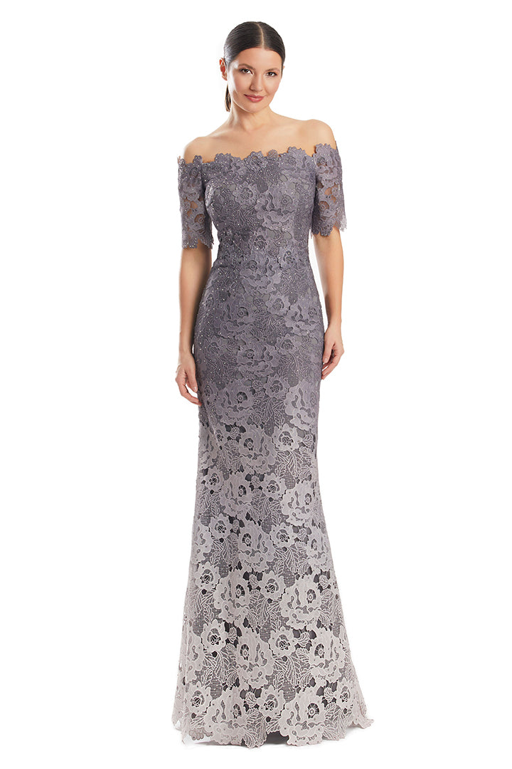 Formal Dresses Beaded Long Formal Ombre Lace Evening Dress Mocha Ombre