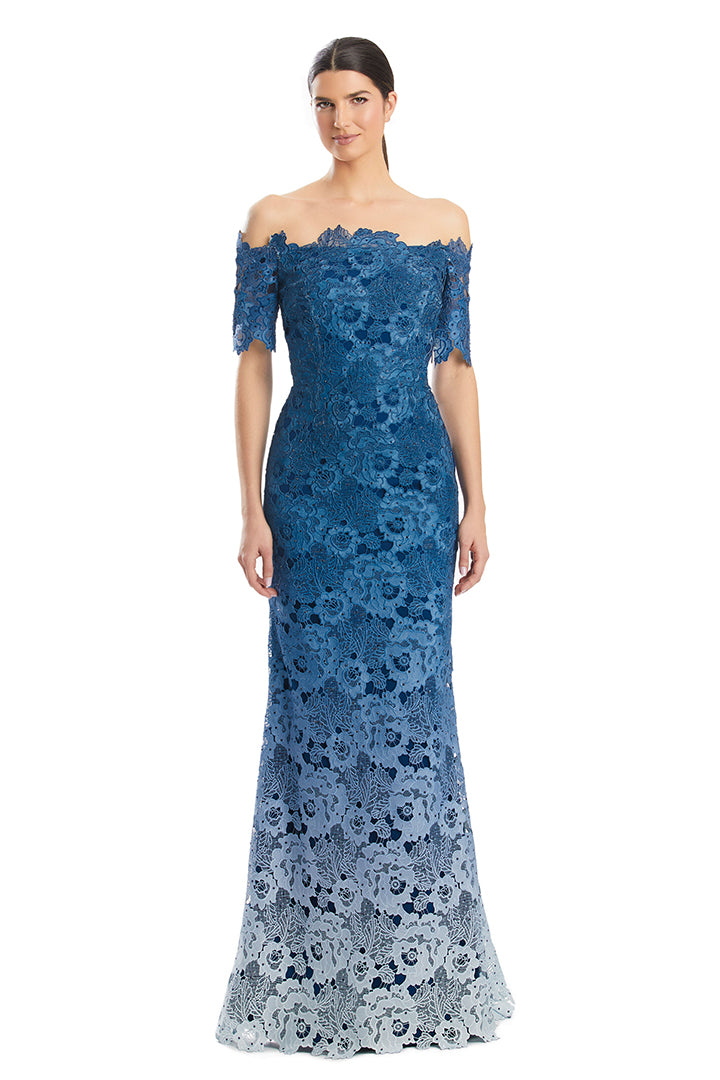 Formal Dresses Beaded Long Formal Ombre Lace Evening Dress Navy Ombre
