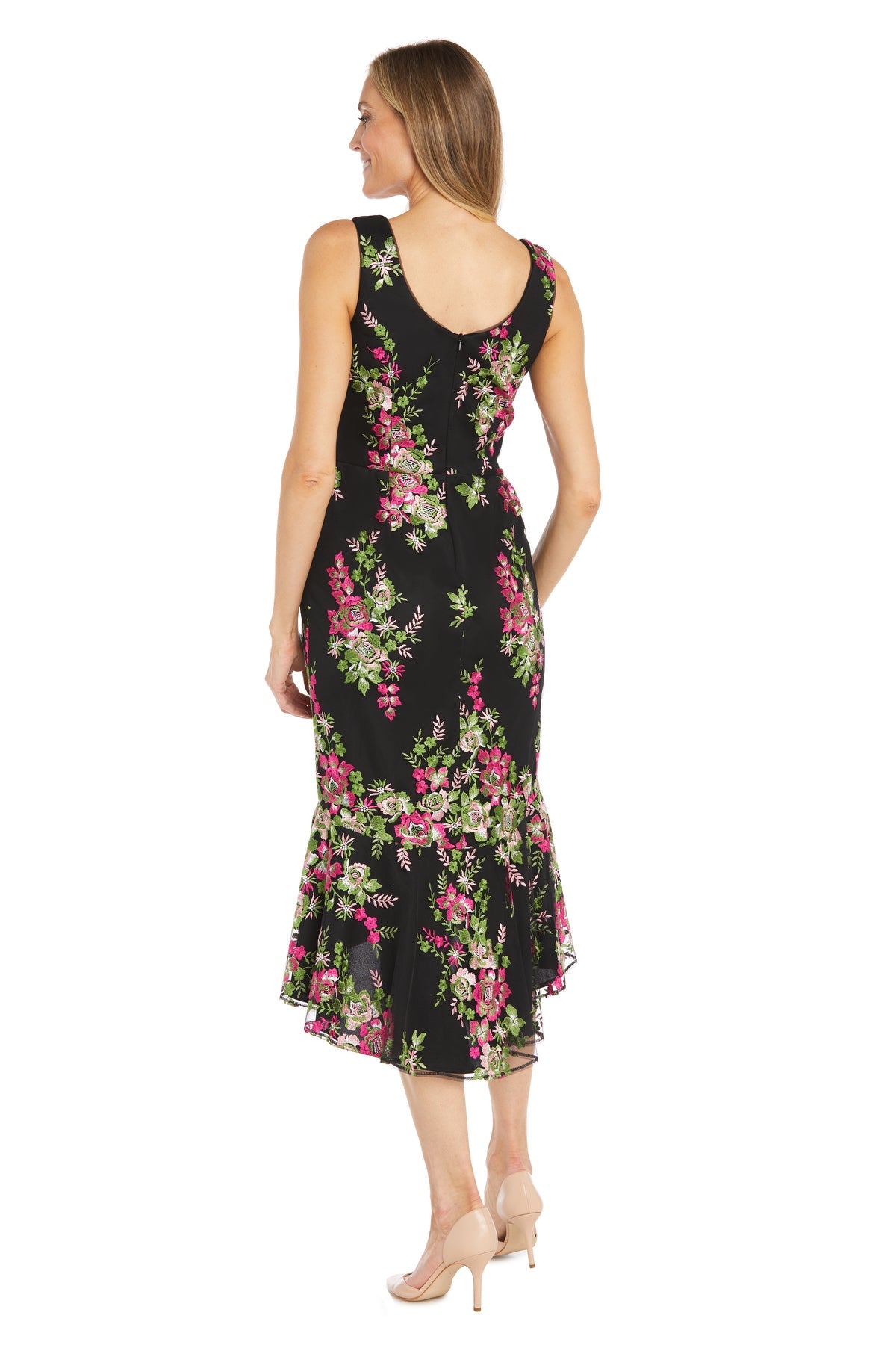 R&M Richards 1979 High Low Floral Print Cocktail Dress