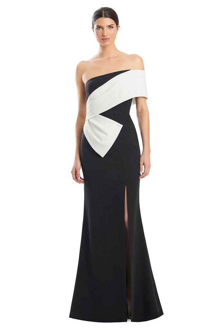 Formal Dresses Fitted Long Formal Peplum Evening Dress Black/White