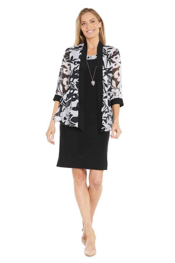 Mother of the Bride Short Dress Formal Printed Jacket R&M Richards 1984