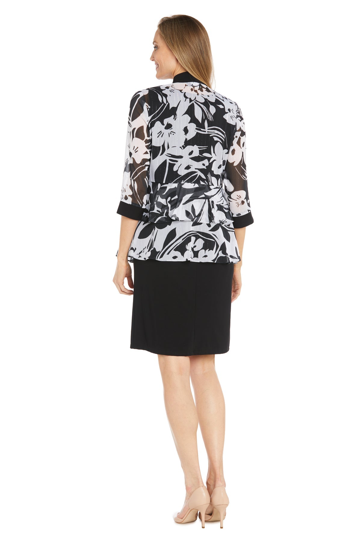 R&M Richards 1984 Short Formal Mother of the Bride Printed Jacket Dress