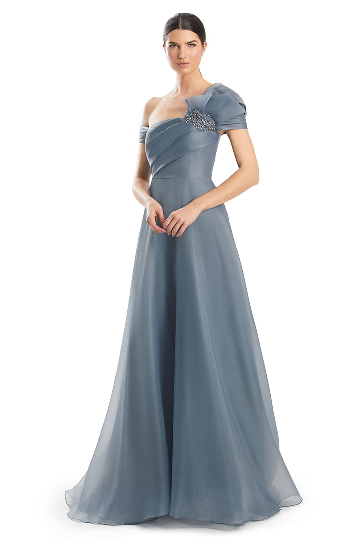 Prom Dresses Pleated Ballgown Long Formal Beaded Prom Dress Slate