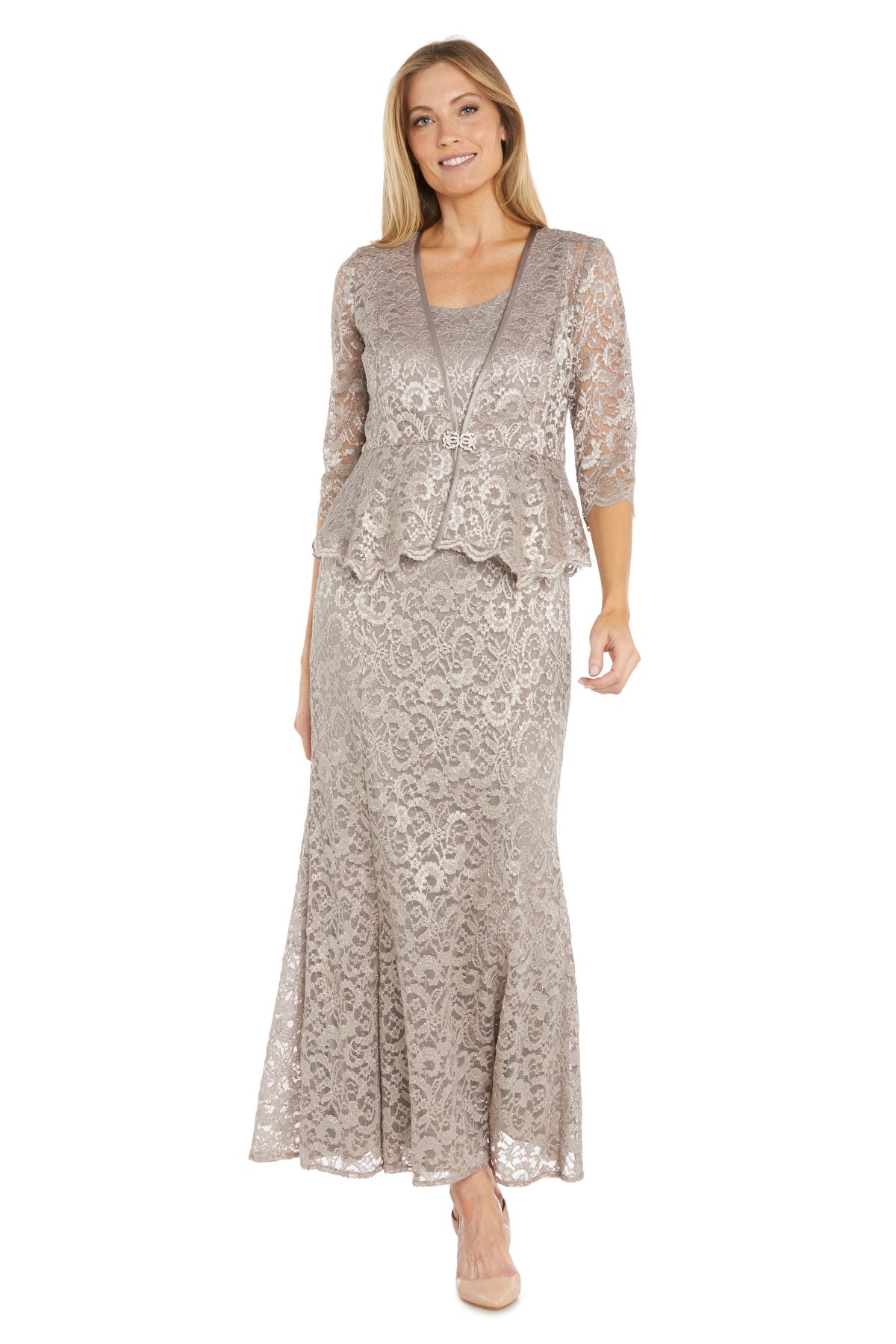 R&M Richards 1985 Long Glitter Lace Mother of the Bride Jacket Dress