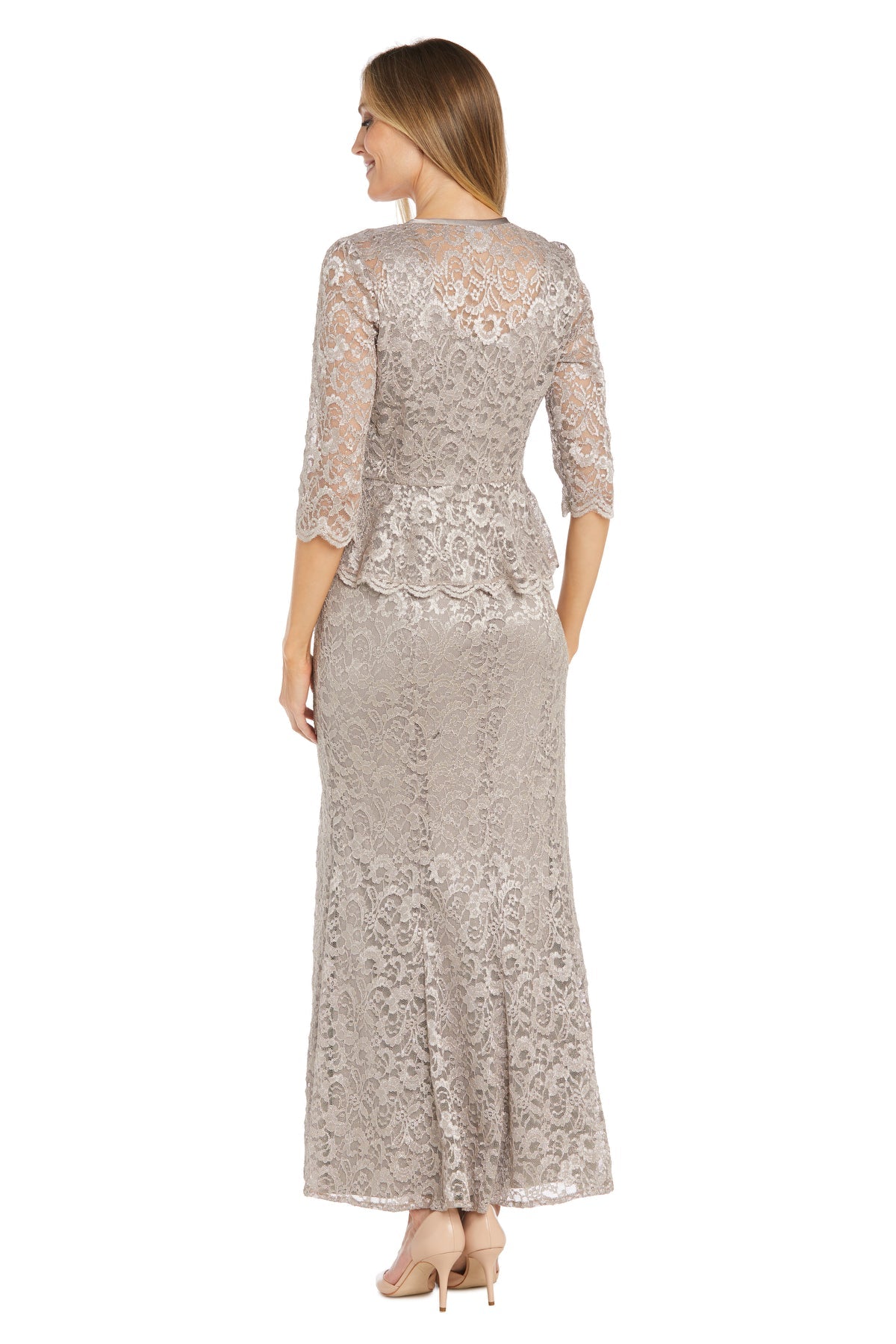 R&M Richards 1985 Long Glitter Lace Mother of the Bride Jacket Dress