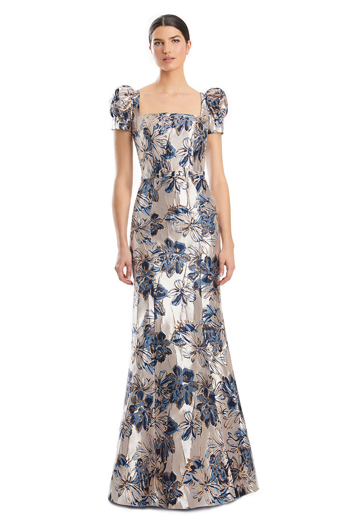 Formal Dresses Metallic Long Formal Fitted Floral Evening Dress Bel Air Blue/Multi