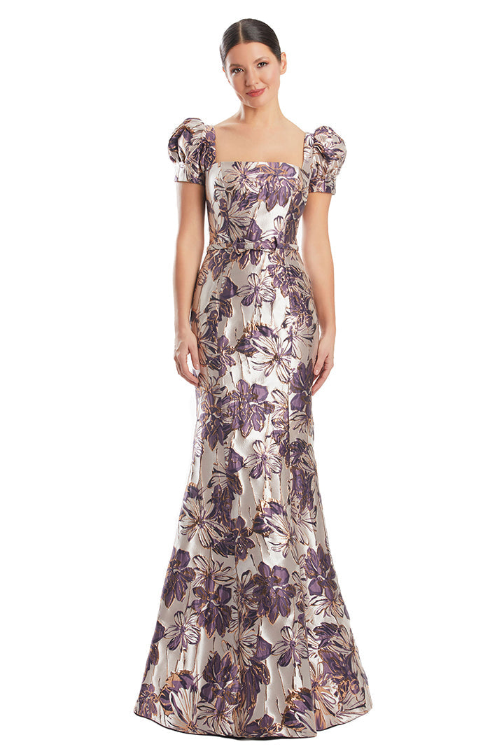 Alexander by Daymor 1989S24 Metallic Long Formal Fitted Floral Evening Dress