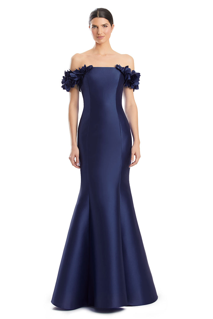 Prom Dresses Long Formal Floral Applique Mermaid Prom Dress Navy