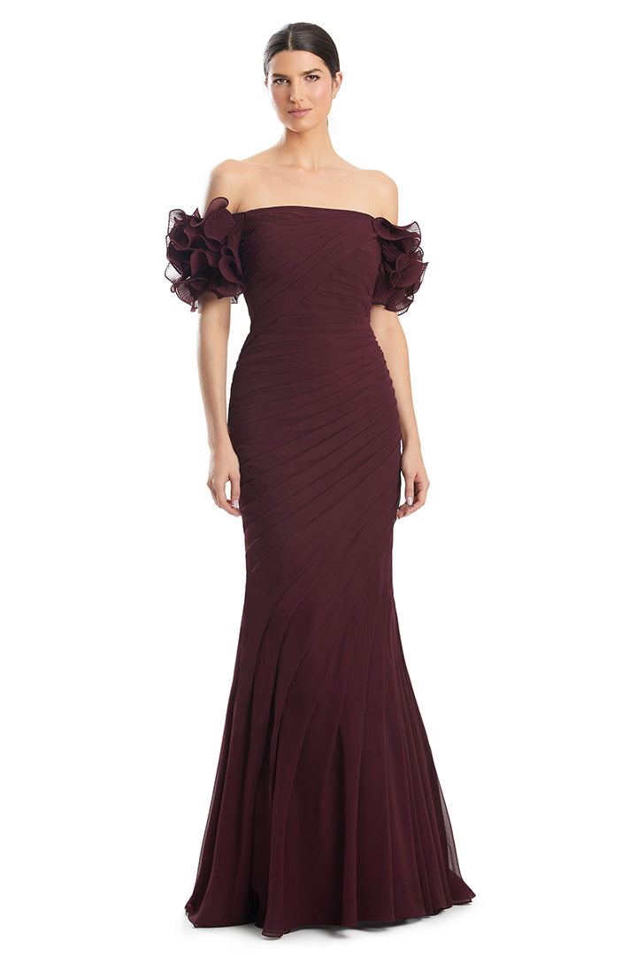 Prom Dresses Pleated Long Formal Ruffle Prom Dress Merlot