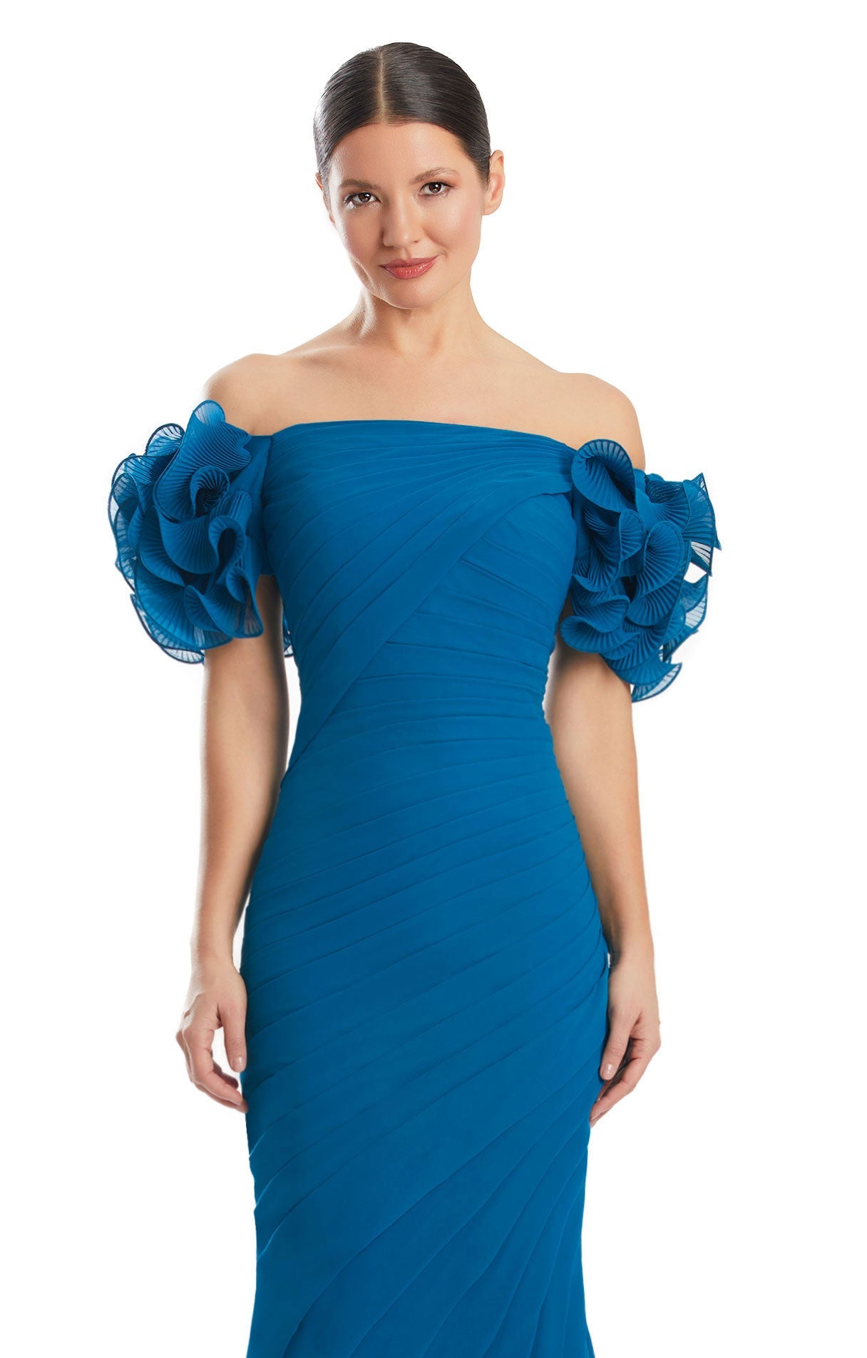 Alexander by Daymor 1992S24 Pleated Long Formal Ruffle Prom Dress - Ice / 12
