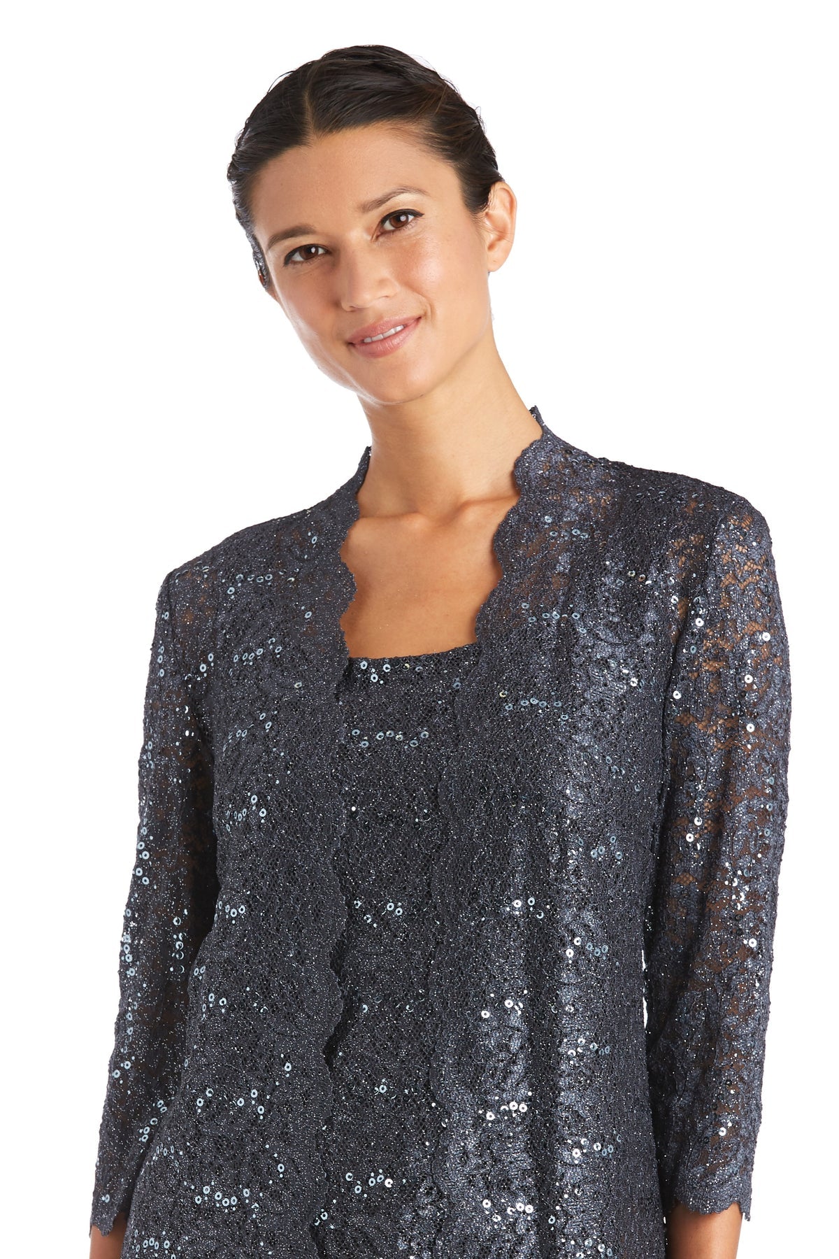 Pant Suit Long Formal Metallic Lace Pant Suit Coal