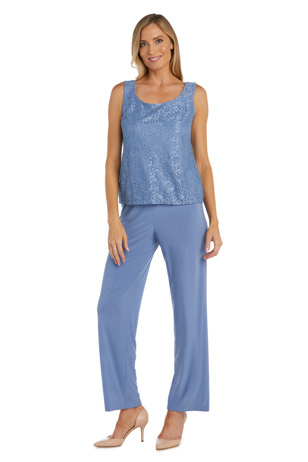 R&M Richards RM1993 Mother of the Bride Long Jacket Pant Suit in Dusty Blue