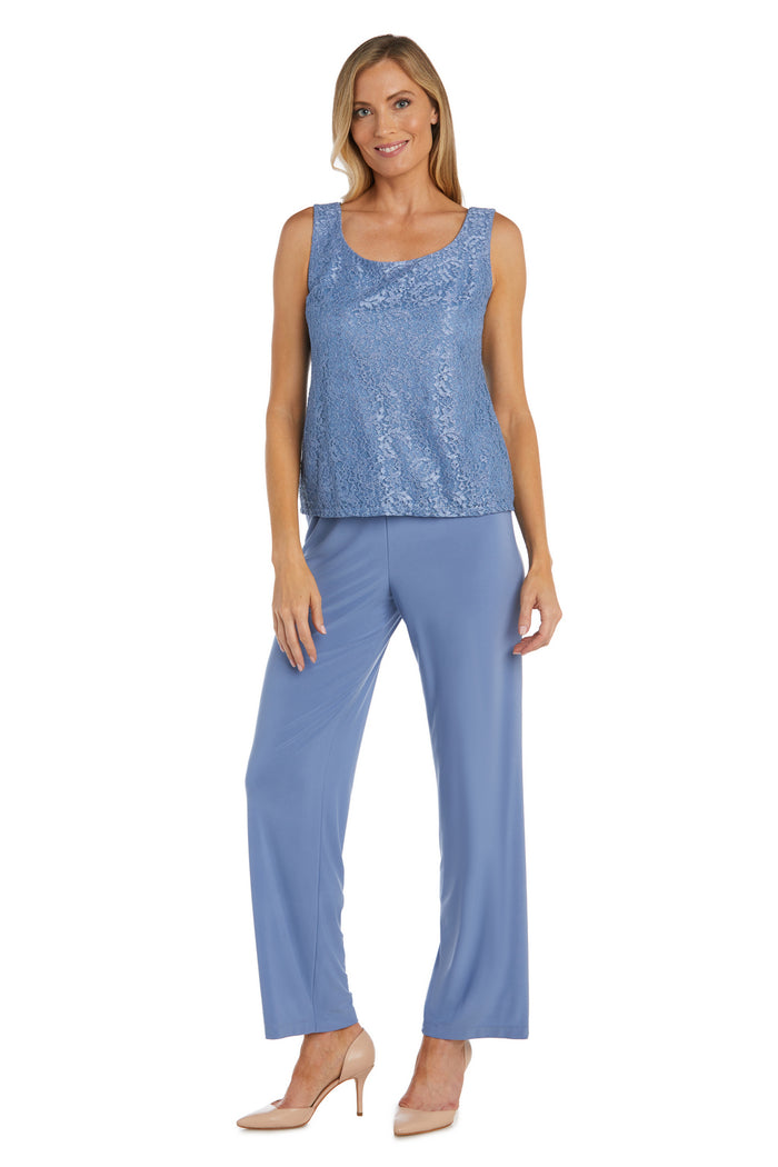 R&M Richards RM1993 Mother of the Bride Long Jacket Pant Suit in Dusty Blue