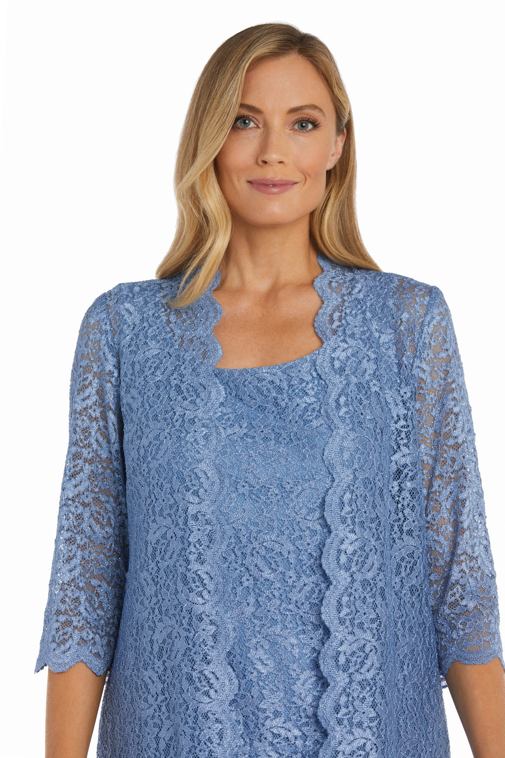 R&M Richards RM1993 Mother of the Bride Long Jacket Pant Suit in Dusty Blue