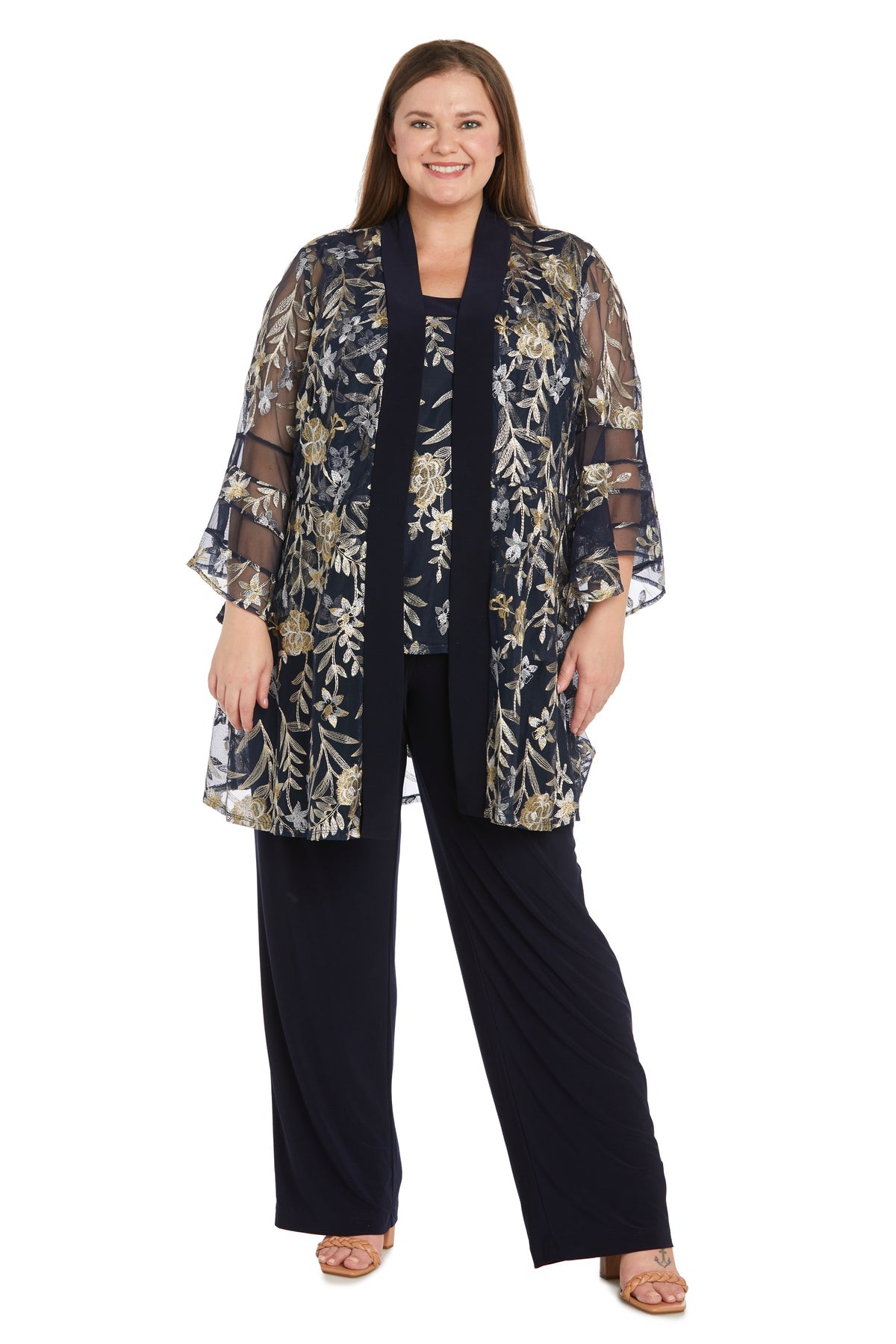 Pant Suit Long Metallic Pant Suit Plus Size Dress Navy/Gold
