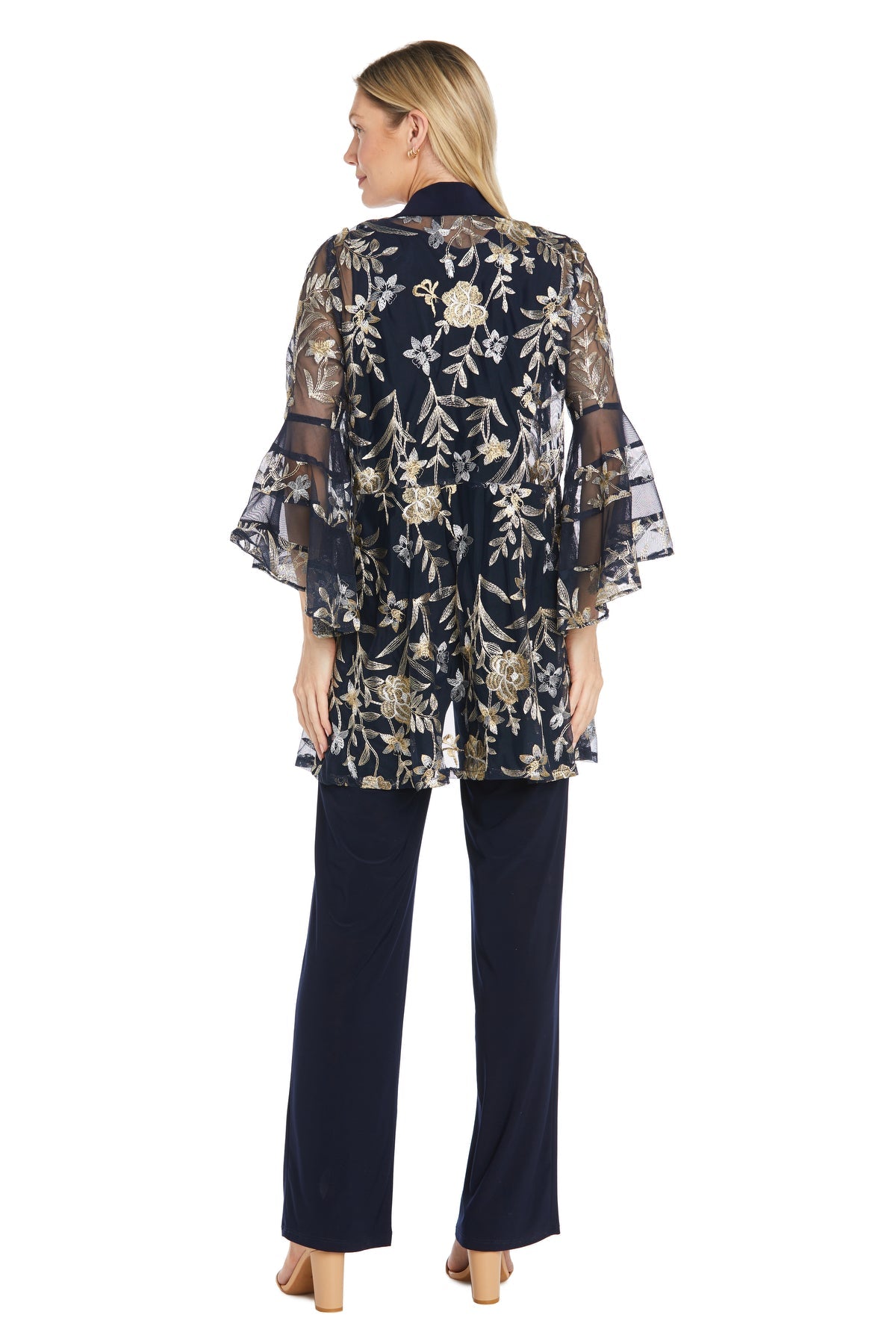 Pant Suit Long Formal Flutter Sleeve Pant Suit Navy/Gold