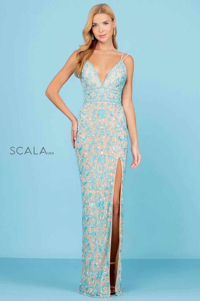 V-Neck Floor-Length Lace Formal Mermaid Scala 60261