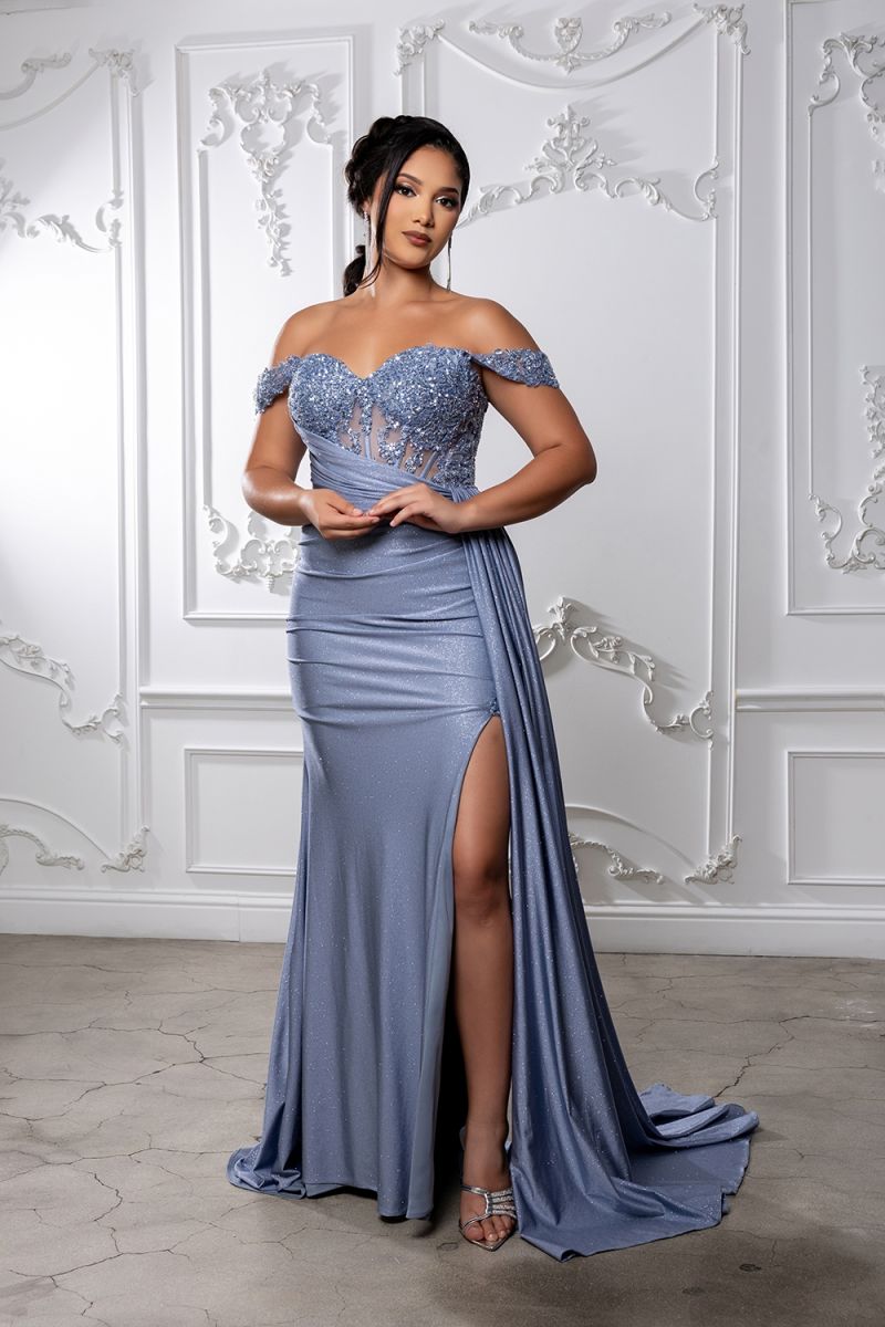 Off-the-Shoulder Floor-Length Jersey Prom Sheath/Column May Queen 2229