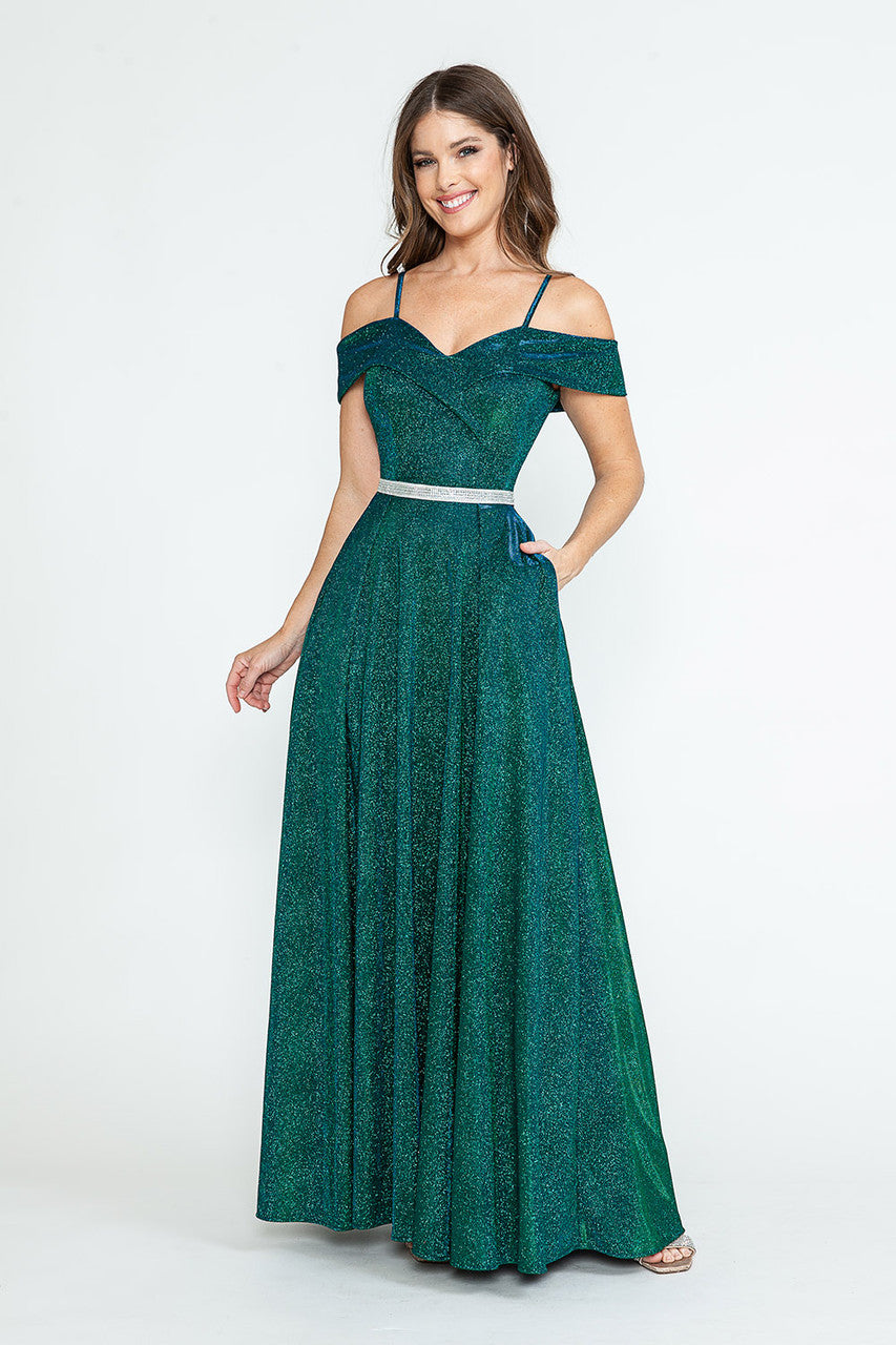 Prom Dresses Long Pleated Formal Metallic Prom Dress Lenovia 5236 Hunter Green