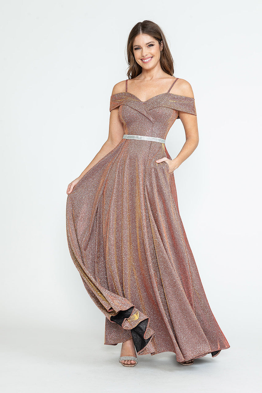 Prom Dresses Long Pleated Formal Metallic Prom Dress Lenovia 5236 Rust
