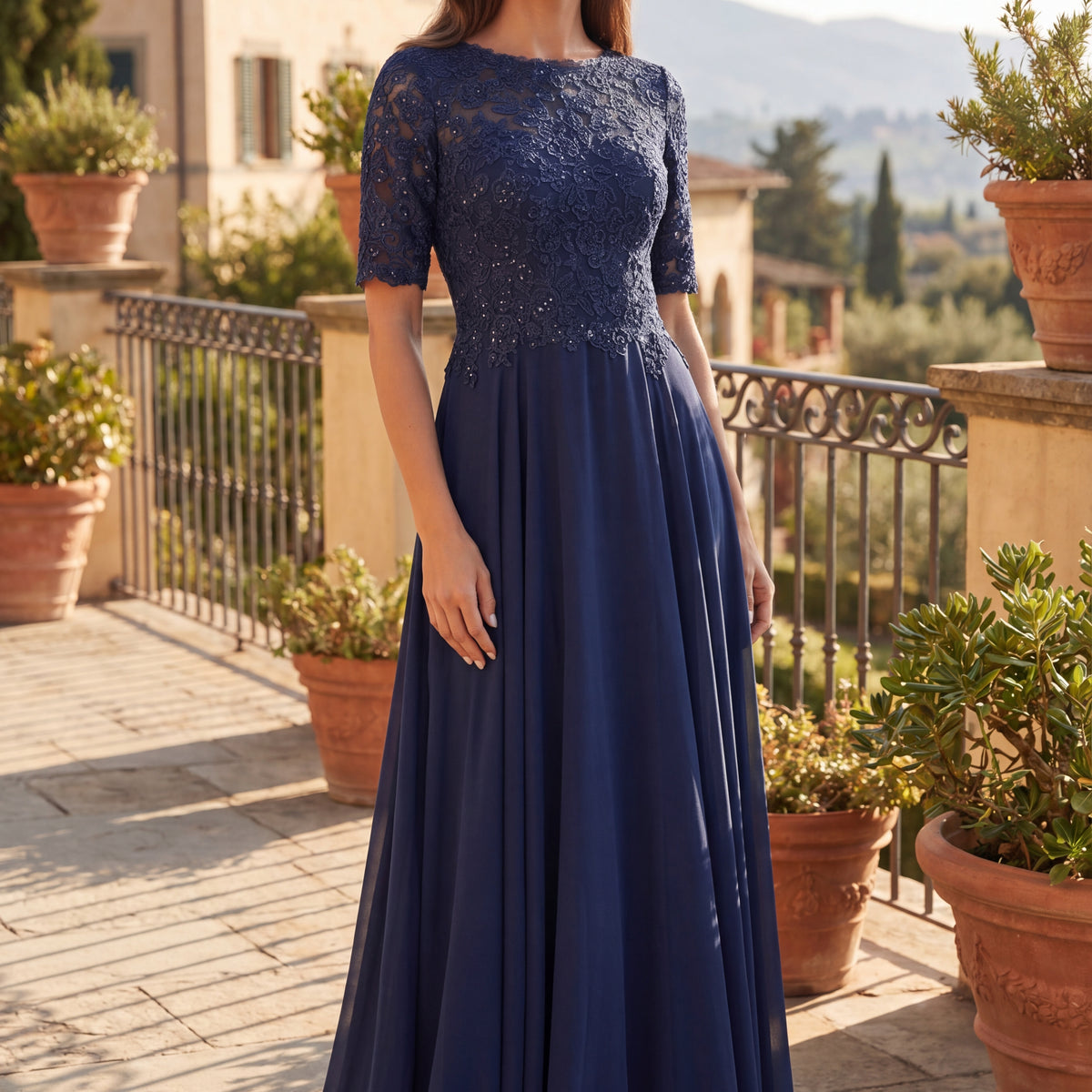 navy dress lace sleeves Long Sleeve Navy Blue Formal Dress with Sequin Lace Navy / 16