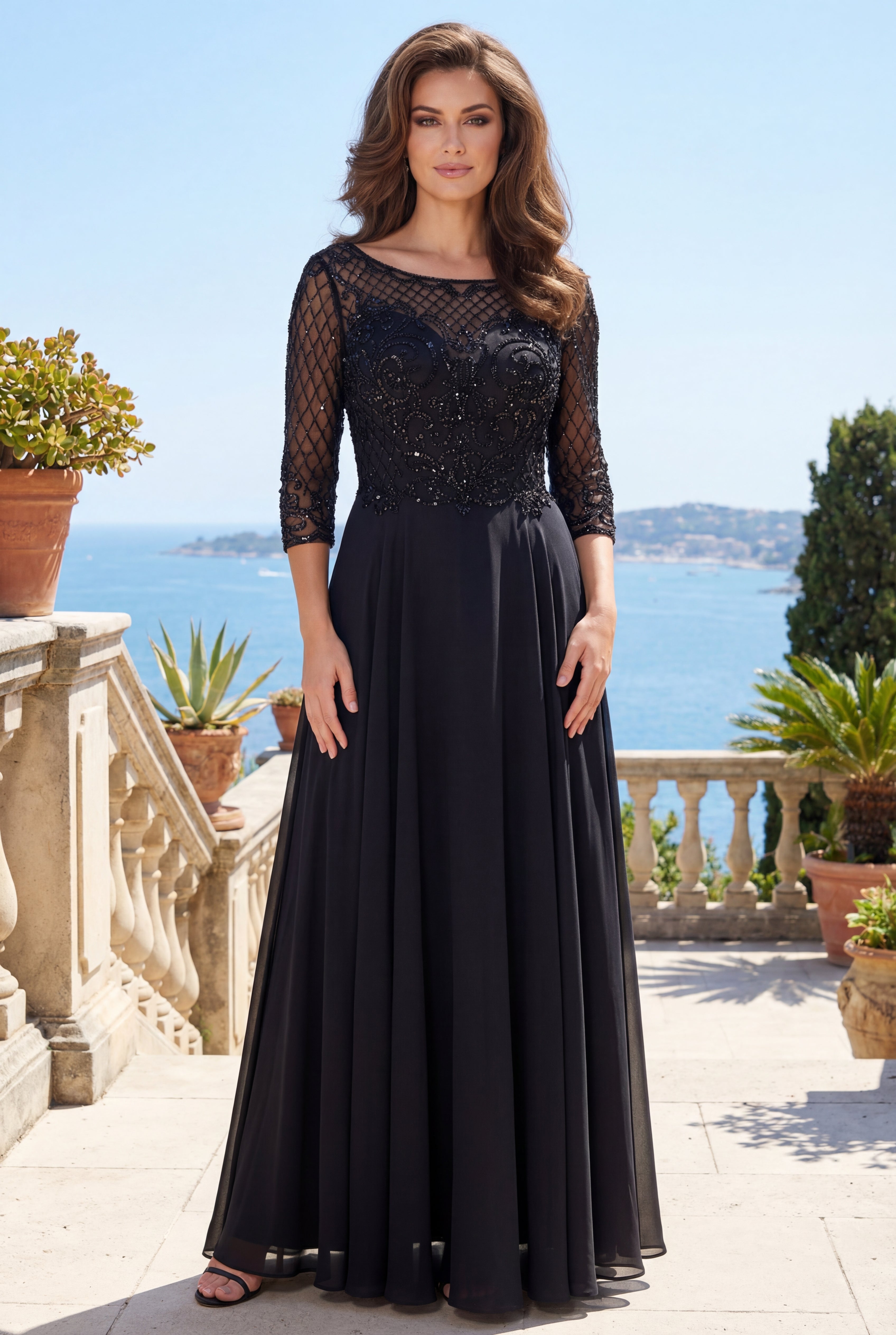 Dylan & Davids Long Sleeve Hand Beaded Mother of The Bride Dress The Dress Outlet Dylan & Davids Long Sleeve Hand Beaded Mother of The Bride Dress The Dress Outlet