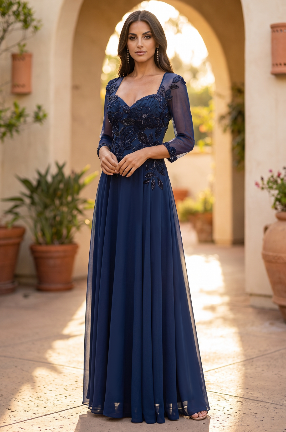 Navy gown front view