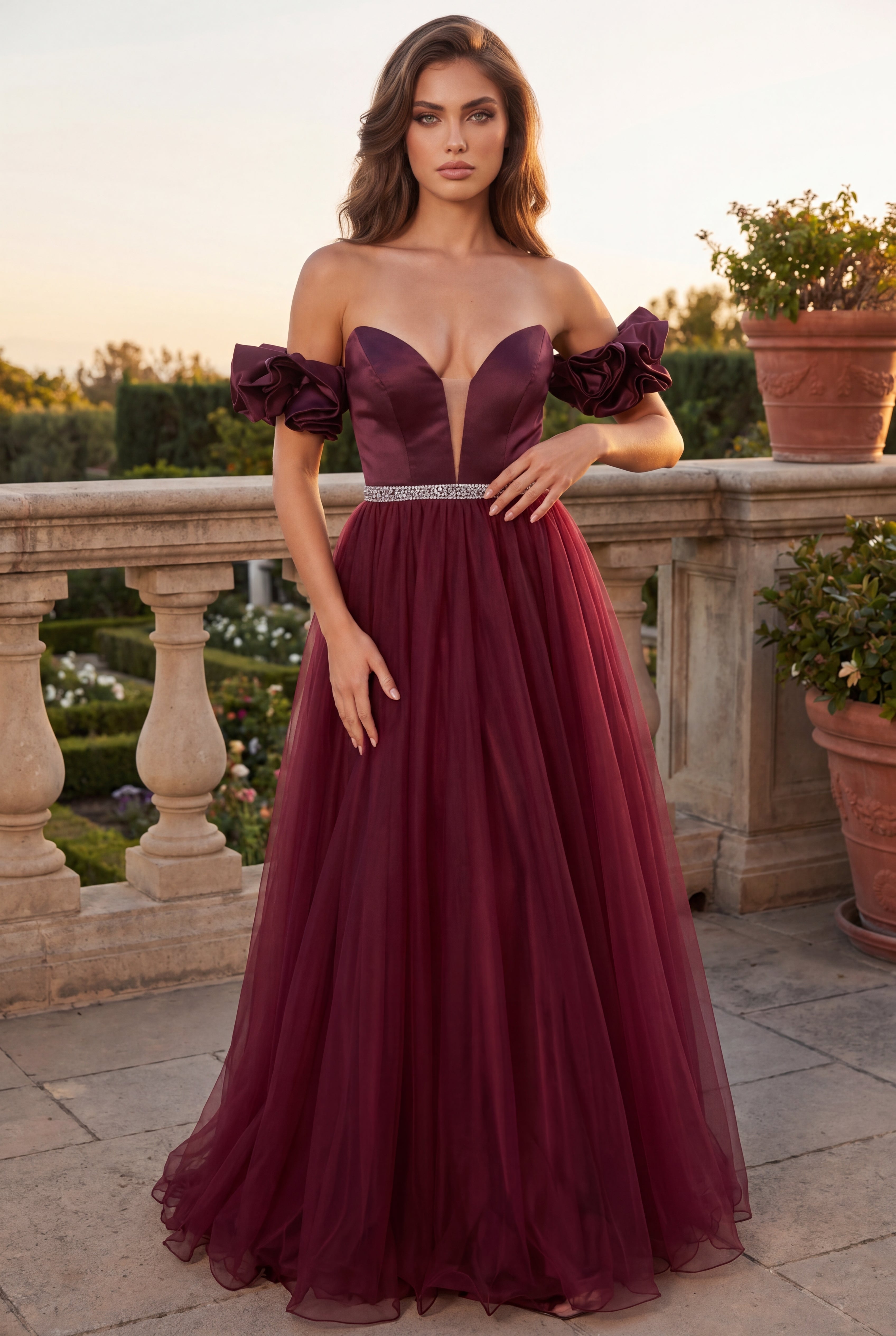 Long Off Shoulder Ball Gown Prom Dress
