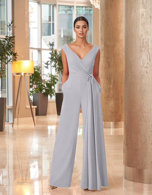 Jumpsuit Long Ruched Formal Jumpsuit Dove Grey
