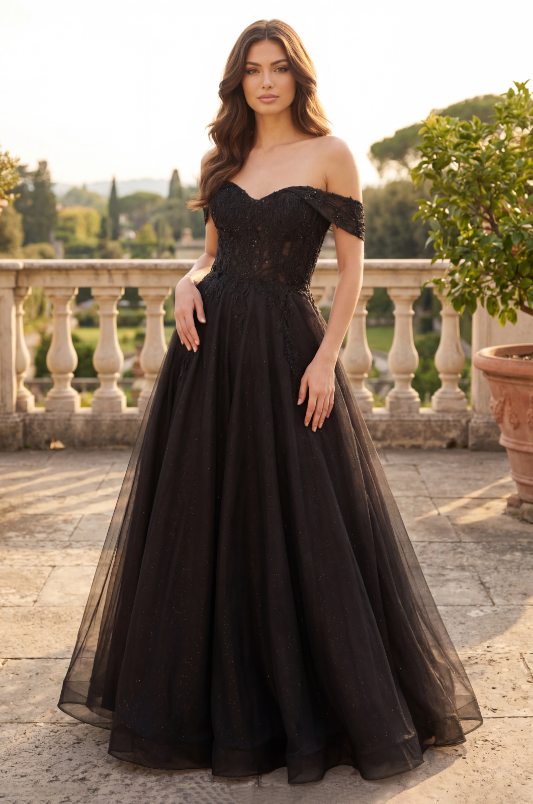Long Off Shoulder Corset Formal Dress