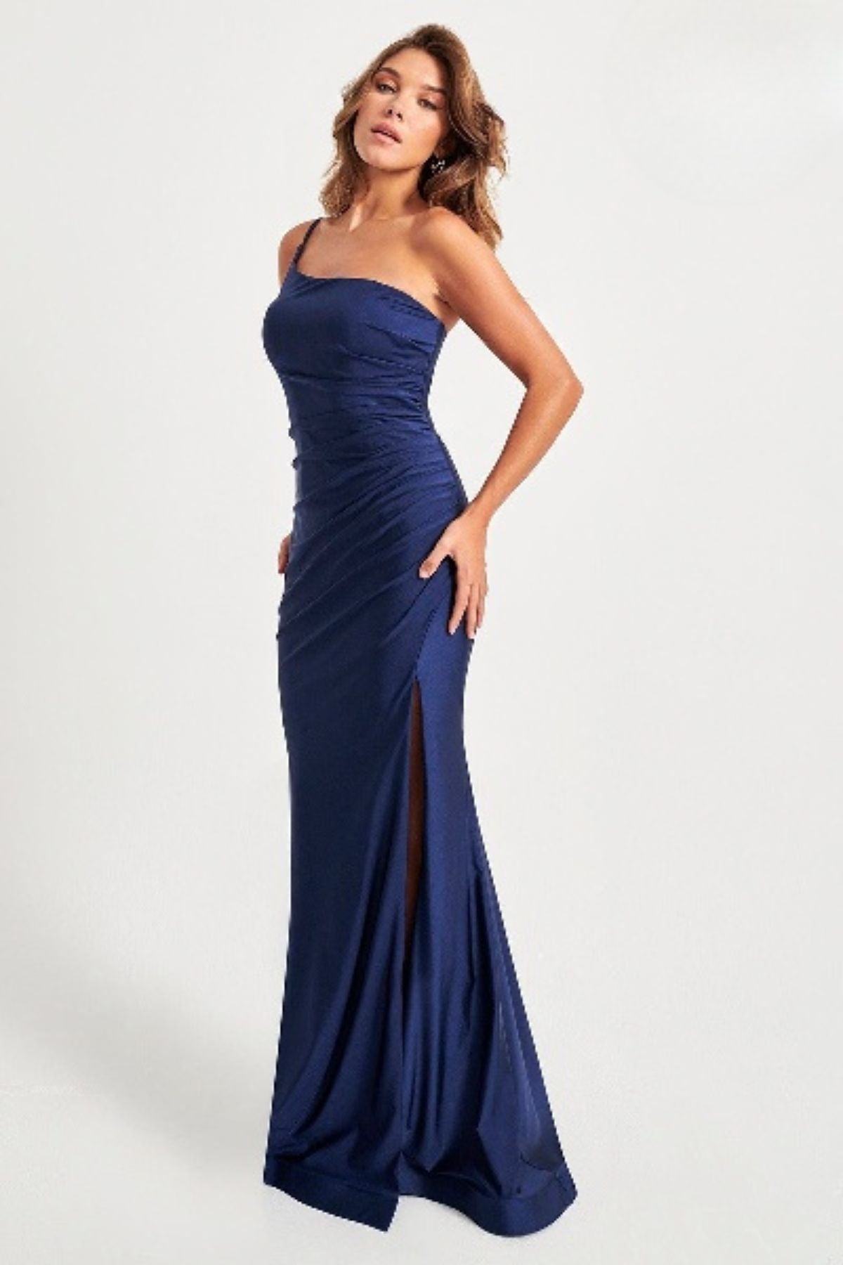 Prom Dresses Long Formal Fitted Slit Evening Prom Dress Dark Navy