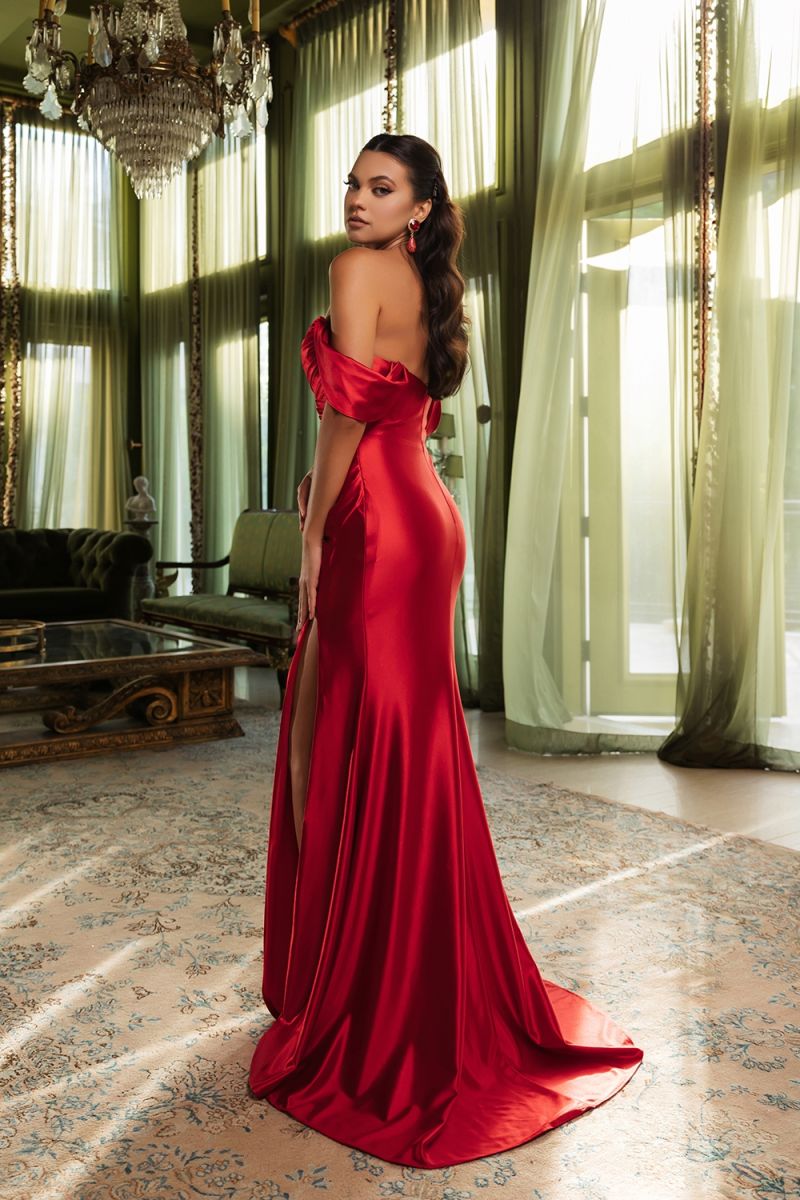 Off-the-Shoulder Floor-Length with Train Satin Prom Mermaid/Trumpet May Queen 2138