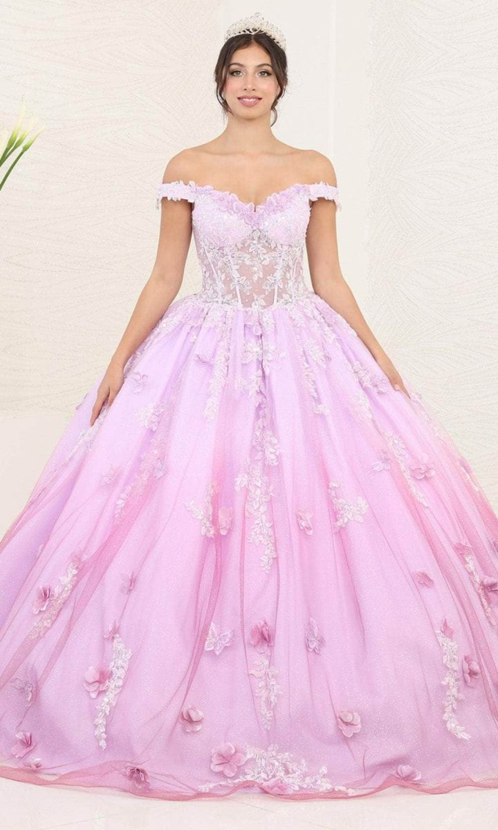 Off-the-Shoulder Floor-Length Tulle Quinceañera Ball Gown May Queen LK254