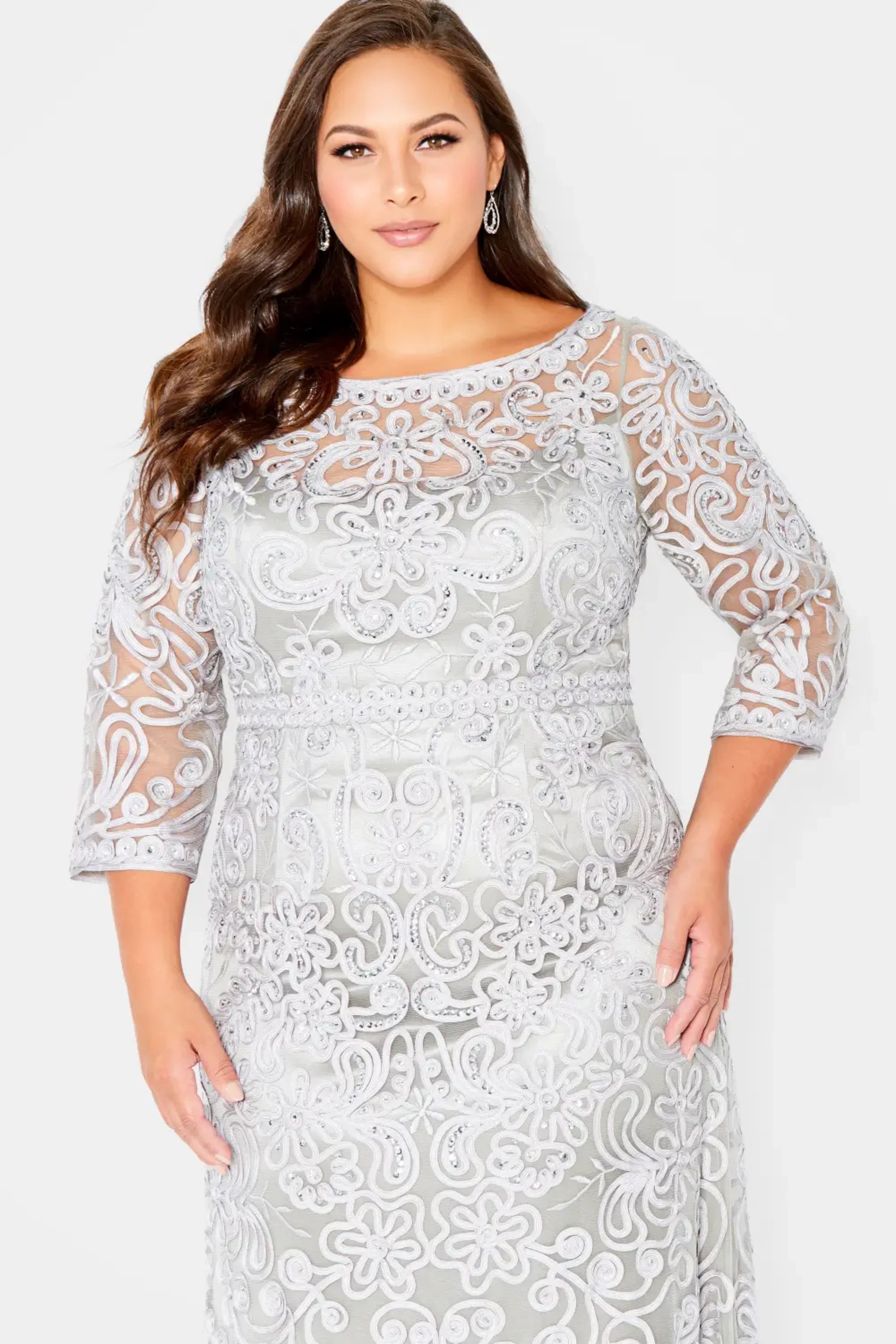Mother of the Bride Dresses Long Formal Mother of the Bride Beaded Dress Silver