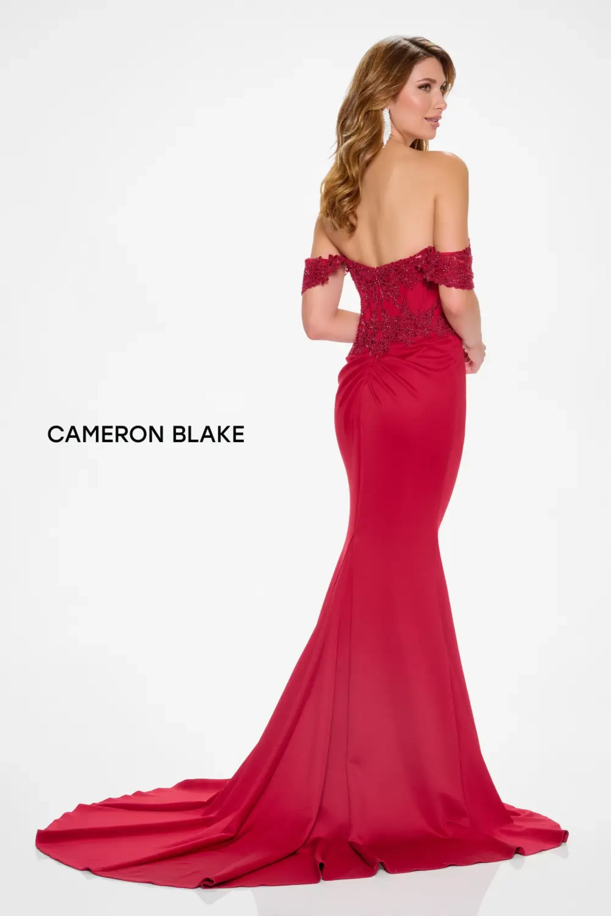 Cameron Blake CB208 Beaded Long Formal Lace Applique Mermaid Dress