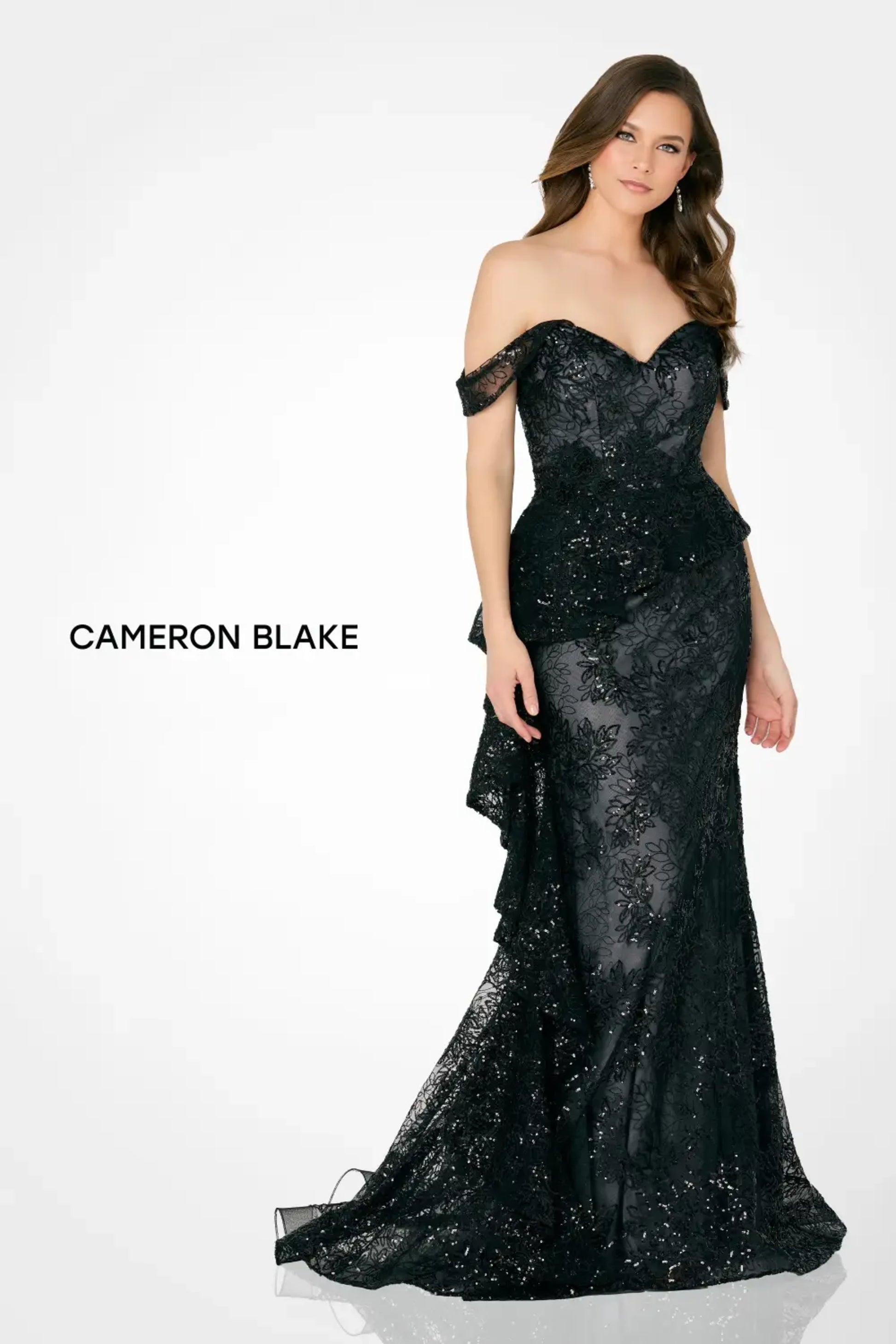 Cameron Blake CB791 Long Formal Ruffle Sequin Evening Mermaid Dress
