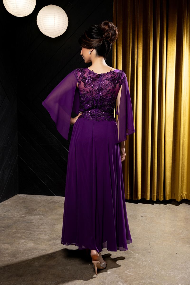 Illusion Floor-Length Chiffon Formal A-Line May Queen 2233