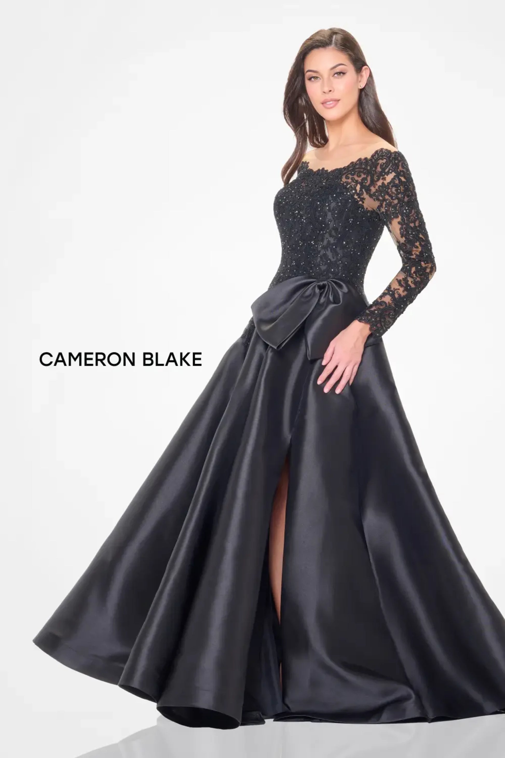 Cameron Blake CB3249 Ball Gown Long Slit Formal Evening Dress