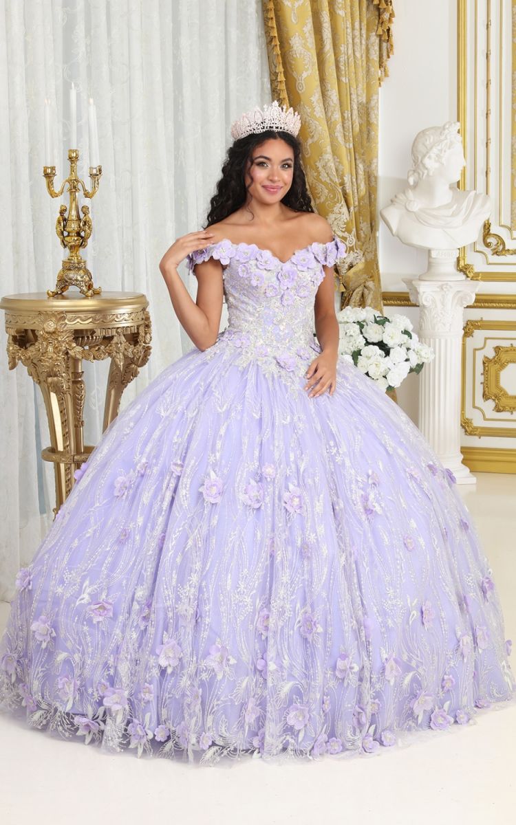Off-the-Shoulder Floor-Length Tulle Quinceañera Ball Gown May Queen LK225