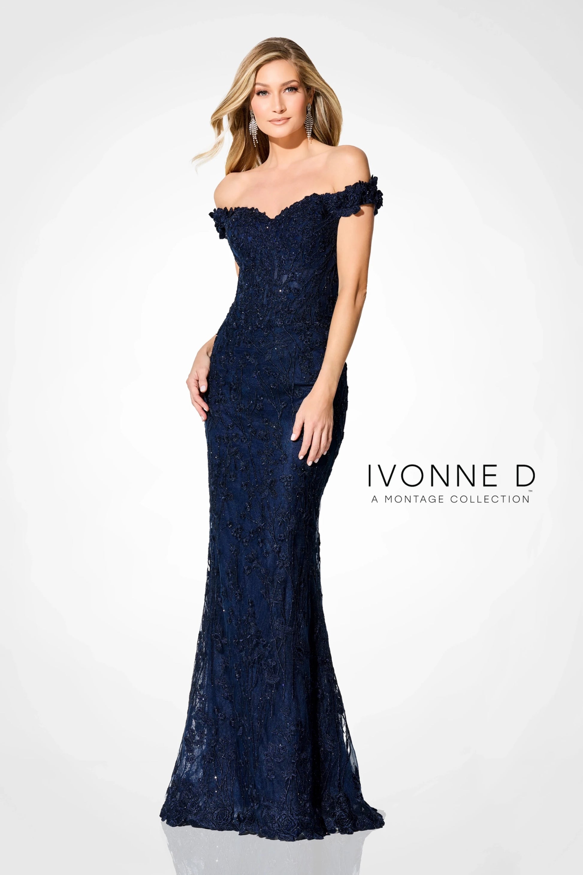 Ivonne D ID303 Long Formal Beaded Lace Evening Dress