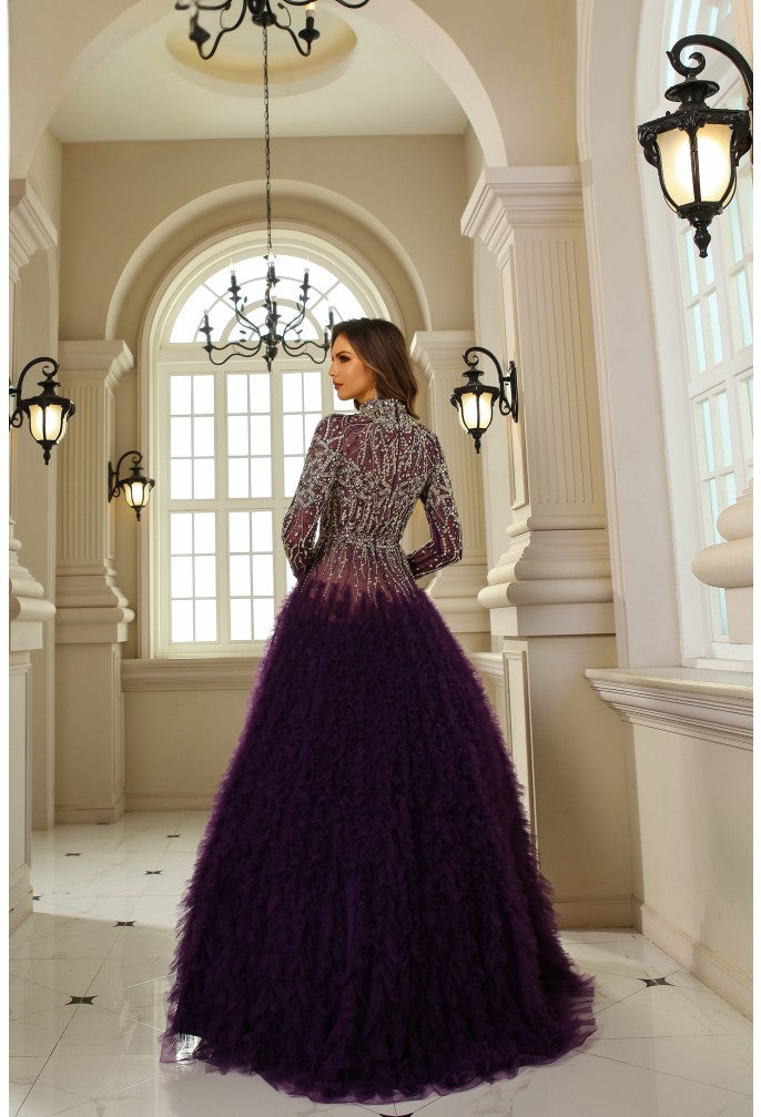 Terani Couture 251GL4318 Beaded Formal Long Sleeve Ruffled Ball Gown