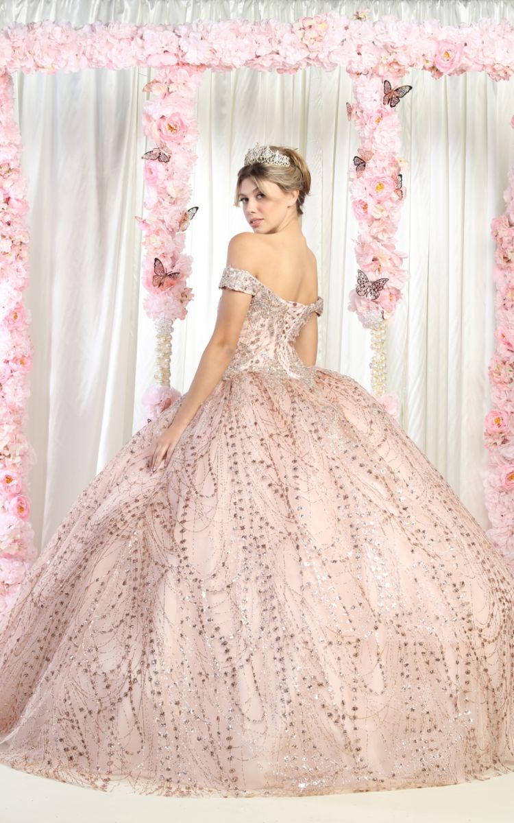 Off-the-Shoulder Floor-Length Tulle Quinceañera Ball Gown May Queen LK153
