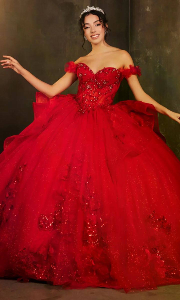 Off-the-Shoulder Floor-Length with Train Tulle Quinceañera Ball Gown May Queen LK270