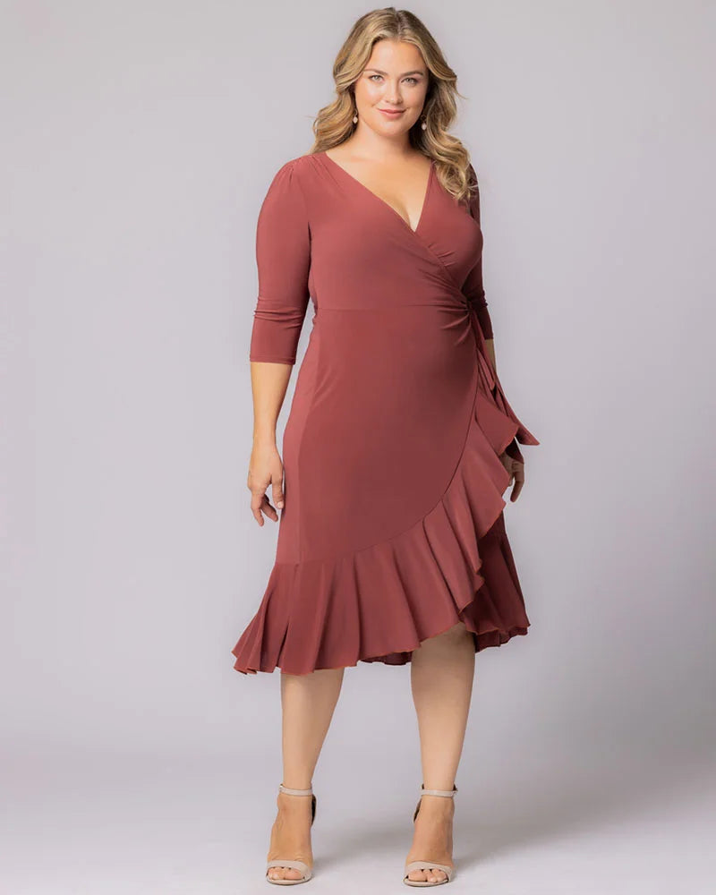 Plus Size Dresses Short Ruffle Cocktail Plus Size Dress Kiyona 11122201 Marsala
