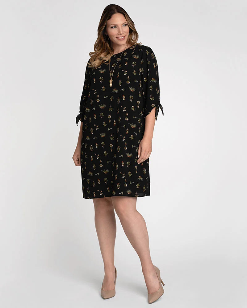 Plus Size Dresses Short A Line Cocktail Plus Size Dress Potted Plant Print