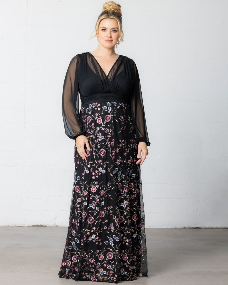Plus Size Dresses Long Sleeves Floral Long Formal Plus Size Dress  Moonlit Garden